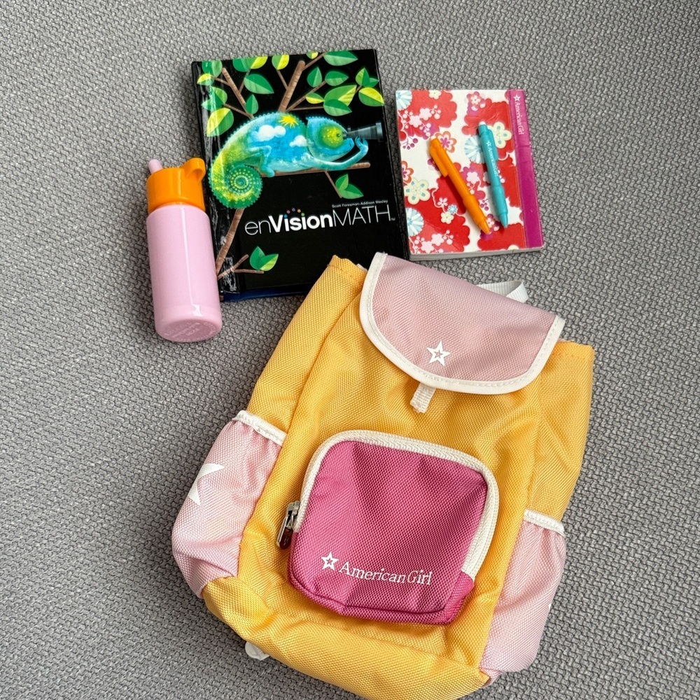 American Girl Pink and Yellow Backpack with Front Pocket